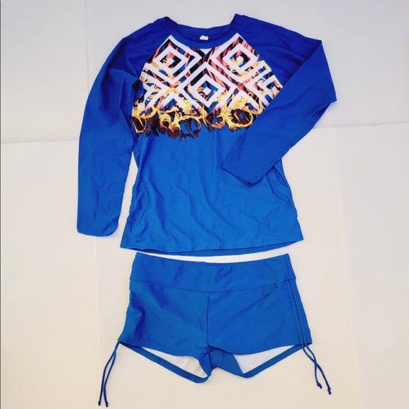 Womens Two Piece Swimsuits Long Sleeve Swimsuits for Women Athletic Tankini Set - Picture 3 of 6